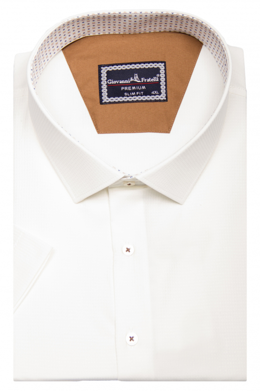 Фото Рубашка с коротким рукавом айвори текстурный узор артикул: 1608 Приталений крій