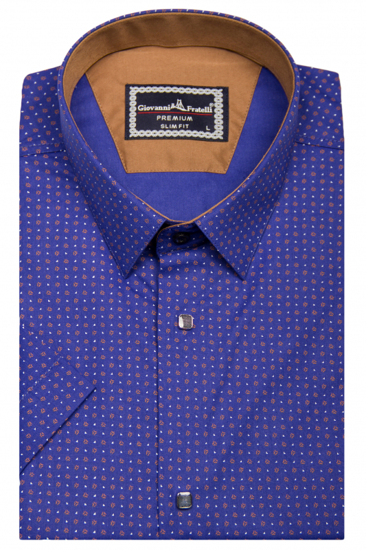 Фото Рубашка с коротким рукавом синяя в узор GIOVANNI FRATELLI артикул: 1407-10 Приталений крій