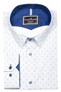 Фото Рубашка белая в голубой узор GIOVANNI FRATELLI 1446 артикул: 1446 Приталені