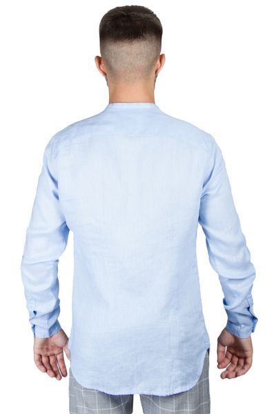 Сорочка блакитна лляна комір-стійка BICOLORE, розмір 3XL (47-48) 47464-47504 фото