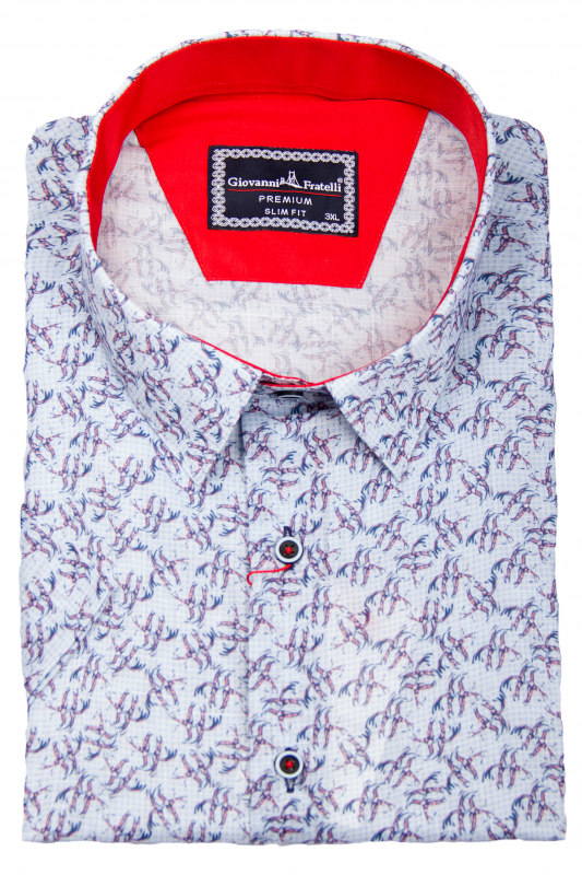 Фото товара Рубашка c коротким рукавом голубая в цветной узор Giovanni Fratell, артикул: 6074 Приталений крій