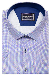 Фото товара Рубашка с коротким рукавом синяя в мелкую клетку, артикул: 1605 Приталений крій