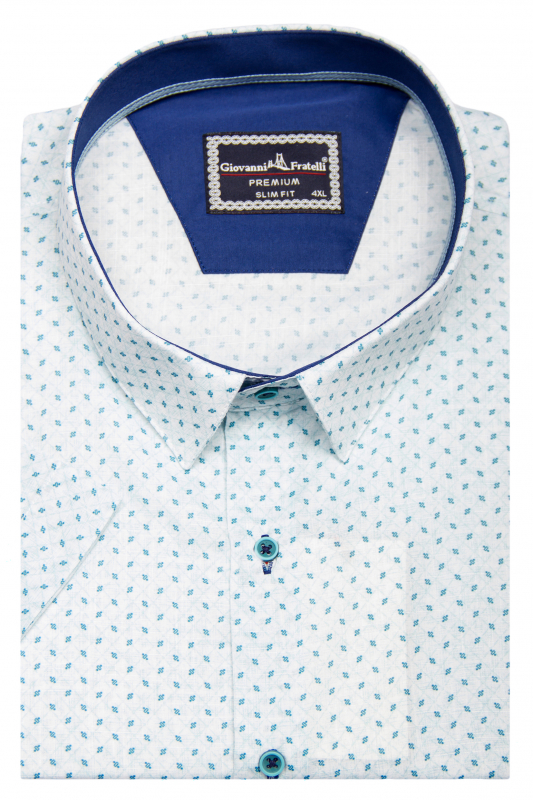 Фото Рубашка с коротким рукавом голубая в синий узор артикул: 1606 Приталений крій