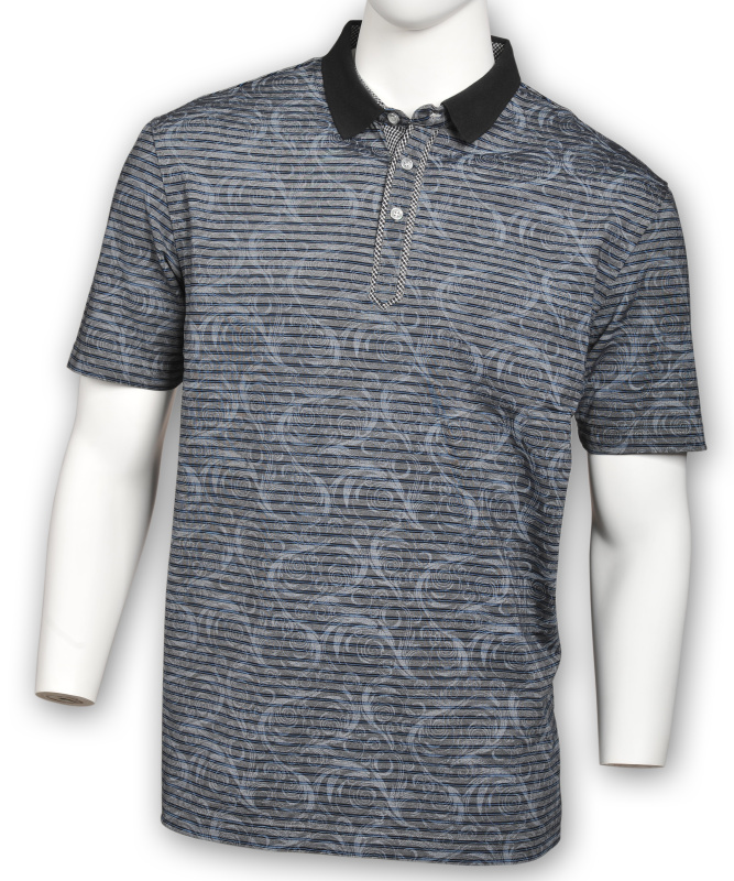 Фото товара Футболка-поло чёрная в серо-белый узор MINGNENYIGE, артикул: 286876-1 Футболки та поло