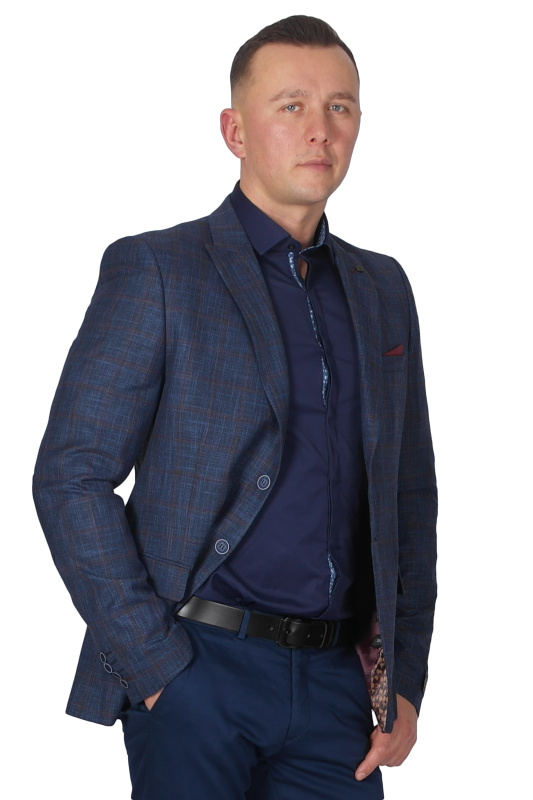 Фото товара Пиджак синий в текстурную бордовую клетку CARDOZO, артикул: 090424-2 Піджаки