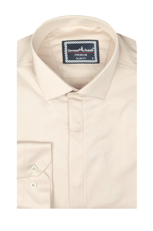 Фото товара Сорочка темно-бежева прихована планка GIOVANNI FRATELLI, артикул: 7045-7 Приталені