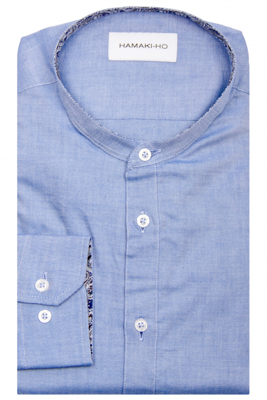Фото Рубашка голубая  воротник стойка AUTOMATIC артикул: 1042-1 Приталені