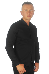 Фото товара Рубашка котоновая чёрная стойка ROYMEN, артикул: 0031-002 Приталені