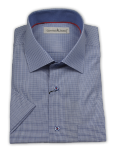 Фото товара Рубашка c коротким рукавом голубая в клетку Giovanni Fratelli, артикул: 0343-25 Класичний крій