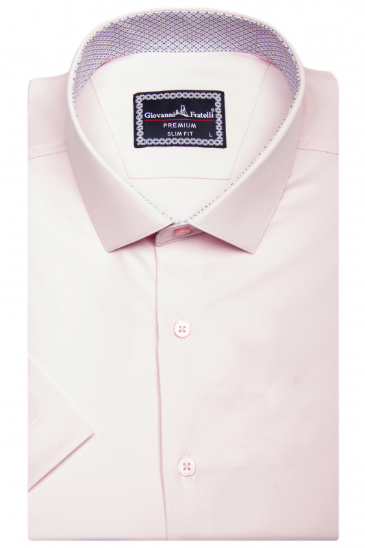 Фото Рубашка с коротким рукавом розовая GIOVANNI FRATELLI артикул: 1428-9 Приталений крій