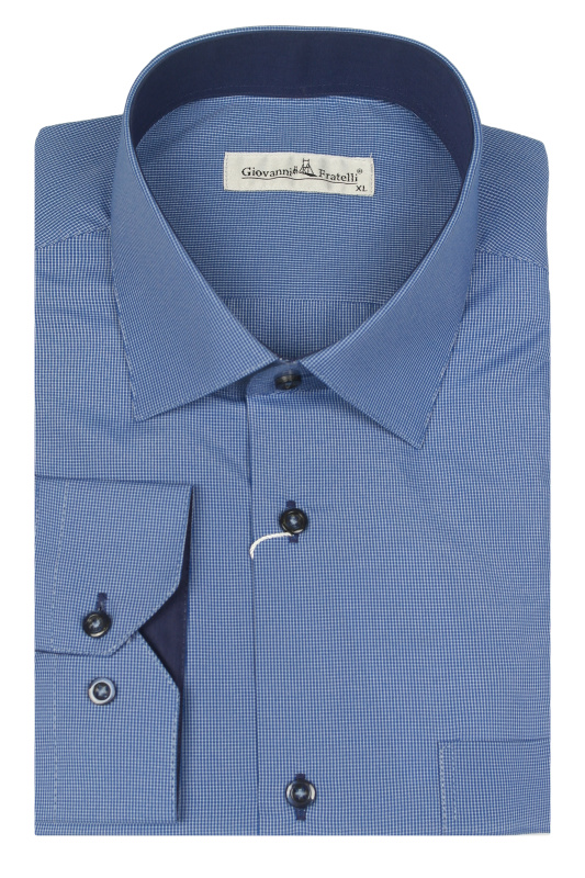 Фото товара Сорочка темно-синя в білу дрібну клітинку Giovanni Fratelli, артикул: 0343-5254965 Класичні 