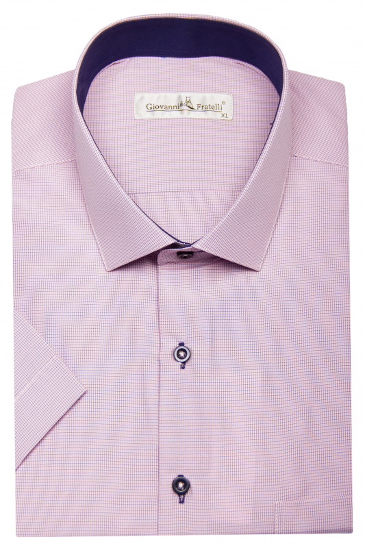 Фото Рубашка с коротким рукавом розовая в мелкую клетку артикул: 0343-38 Класичний крій