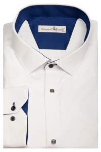 Фото Рубашка белая на кнопках с синей отделкой GIOVANNI FRATELLI артикул: 8028 Класичні 