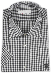 Фото товара Рубашка с коротким рукавом белая в черный клетчатый рисунок Romano Botta, артикул: 26121 Класичний крій