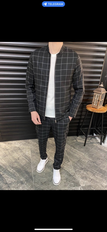 Фото товара Костюм чорний в клітинку на блискавці TAWIL, артикул: 5124-2 костюм 3 зріст ( 164-178 )