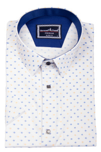 Фото товара Рубашка c коротким рукавом белая в цветной узор Giovanni Fratell, артикул: 1325 Приталений крій