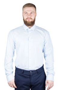 Фото Рубашка голубая в текстурную точку GIOVANNI FRATELLI артикул: 2003-8 Приталені