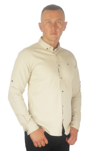 Фото товара Рубашка котоновая светло-бежевая ROYMEN, артикул: 0086-010 Приталені