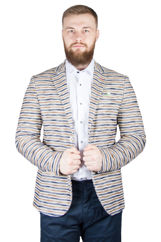 Фото товара Пиджак коричневый трикотажный в полоску BICOLORE, артикул: 1781 Піджаки