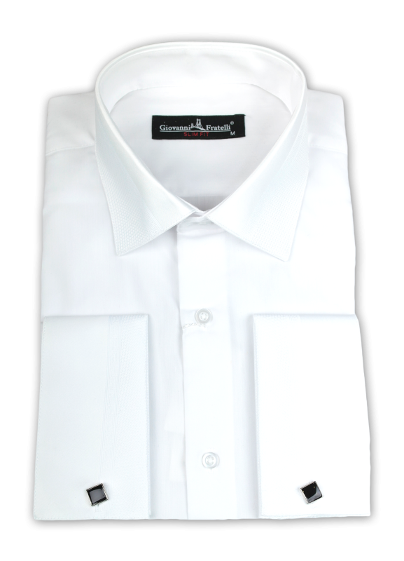 Фото товара Рубашка белая однотонная под запонки узор на манжете и вороте  Giovanni Fratelli, артикул: 1209-1 Під запонки