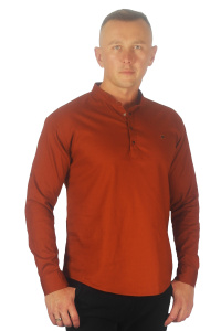 Фото товара Рубашка котоновая терракотовая стойка ROYMEN, артикул: 0077-053 Приталені