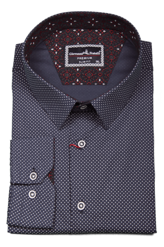 Фото товара Рубашка тёмно-синяя в белую точку Giovanni Frateli, артикул: 5032 Приталені