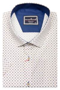 Фото Рубашка c коротким рукавом белая в квадрат Giovanni Fratelli артикул: 1701 Приталений крій