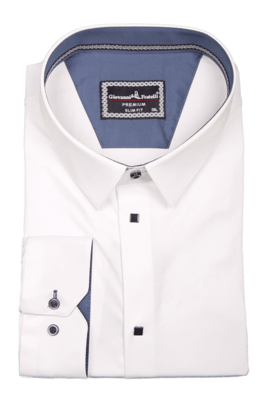 Фото товара Рубашка белая на чёрных кнопках Giovanni Frateli, артикул: 5033 Приталені