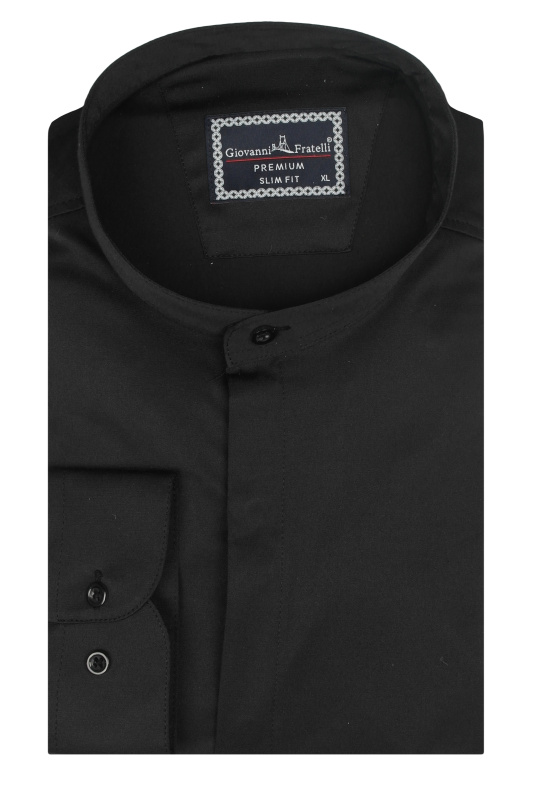 Фото товара Сорочка чорна прихована планка комір стійка GIOVANNI FRATELLI, артикул: 7047-1 Приталені
