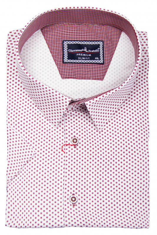Фото Рубашка c коротким рукавом белая в красный узор Giovanni Fratell артикул: 5038 Приталений крій