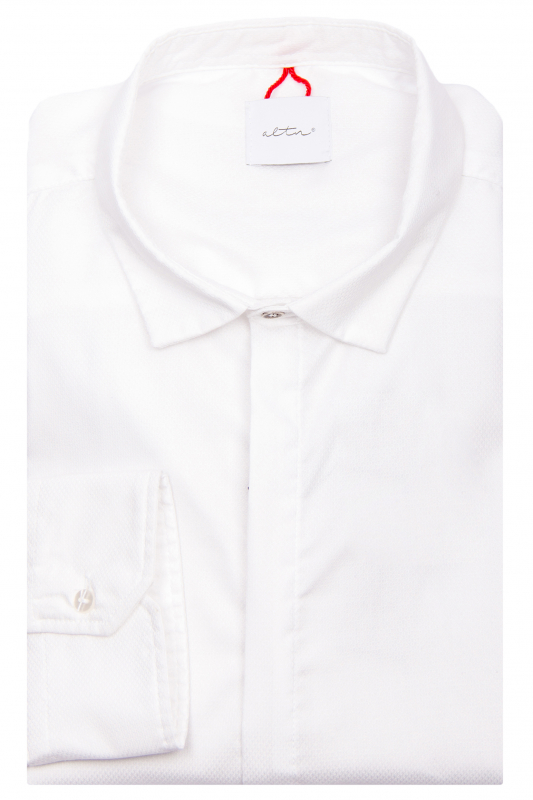 Фото Рубашка белая текстурная ткань ALTATENSIONE артикул: 3798 Приталені