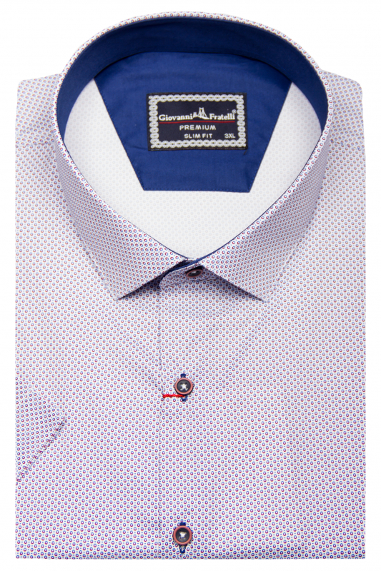 Фото Рубашка с коротким рукавом белая в бордово-синий узор артикул: 1604-10 Приталений крій