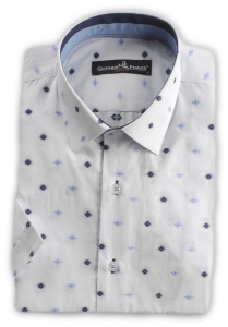 Фото товара Рубашка с коротким рукавом белая в сине-голубые ромбы Giovanni Fratelli, артикул: 250491 Приталений крій Фото товара Рубашка с коротким рукавом белая в сине-голубые ромбы Giovanni Fratelli, артикул: 250491 Приталений крій