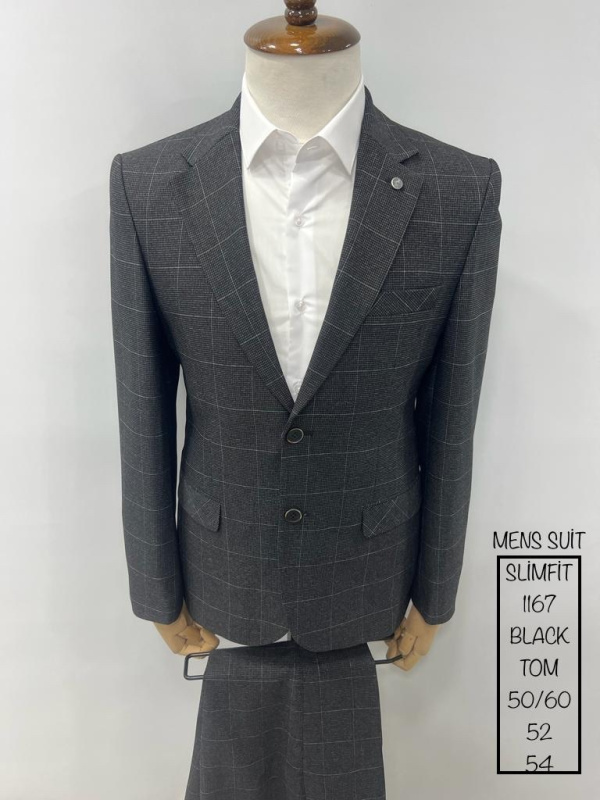 Фото товара Костюм чорний в сіру клітинку TONY CASSANO 1167, артикул: 1167 костюм 3 зріст ( 164-178 )