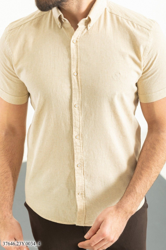 Фото товара Сорочка з кооотким рукавом бежева MCR 37646, артикул: 37646-4 Приталений крій