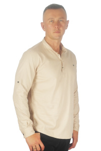 Фото товара Рубашка котоновая бежевая стойка ROYMEN, артикул: 0077-010 Приталені