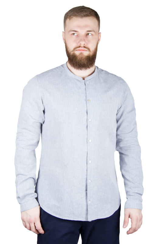 Фото товара Рубашка голубая льняная BICOLORE 3743, артикул: 3743 Приталені