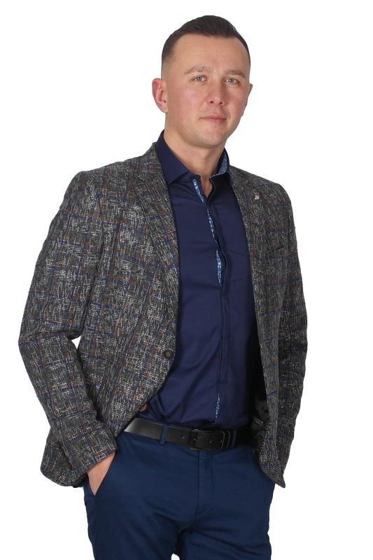 Фото товара Пиджак букле серый в коричнево-синюю клетку  MCR, артикул: 40534 Піджаки