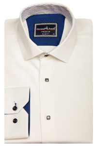 Фото Рубашка айвори однотонная на кнопках приталенная GIOVANNI FRATELLI артикул: 3033-1 Приталені