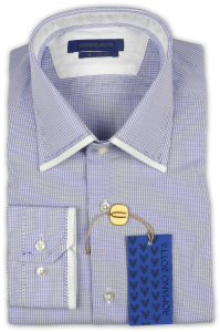 Фото товара Рубашка голубая в мелкую клетку и отделкой на воротнике и манжетах Romano Botta, артикул: 2432078 Класичні 