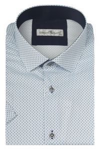 Фото товара Рубашка c коротким рукавом белая в синий узор Giovanni Fratelli, артикул: 9021 Класичний крій