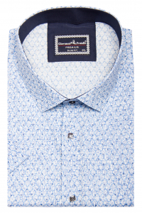 Фото Рубашка c коротким рукавом голубая в узор застежка на кнопках Giovanni Fratelli артикул: 1705 Приталений крій
