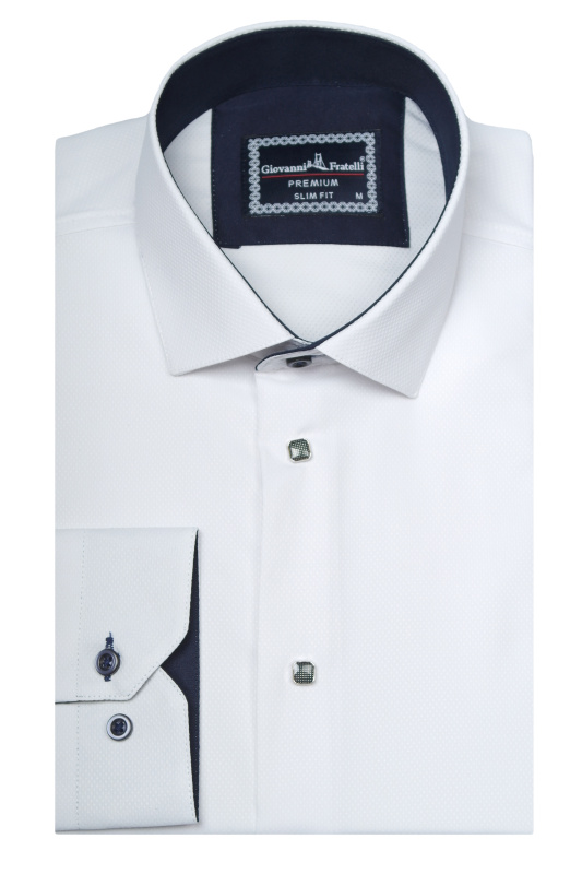 Фото товара Рубашка белая текстурная ткань на  кнопках GIOVANNI FRATELLI, артикул: 1498-1 Приталені