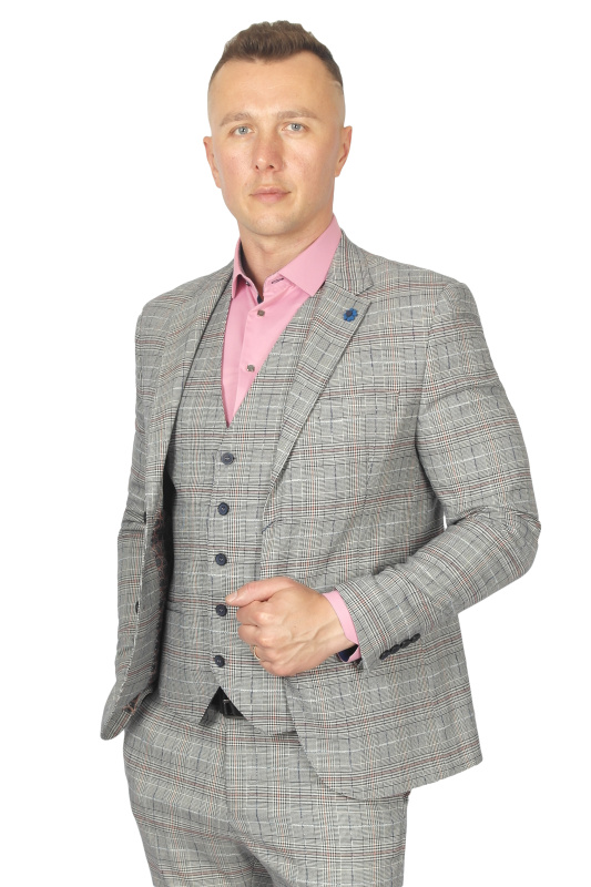 Фото товара Костюм  трійка сірий в клітинку  MCR 40612-1, артикул: 40612-1 костюм 3 зріст ( 164-178 )