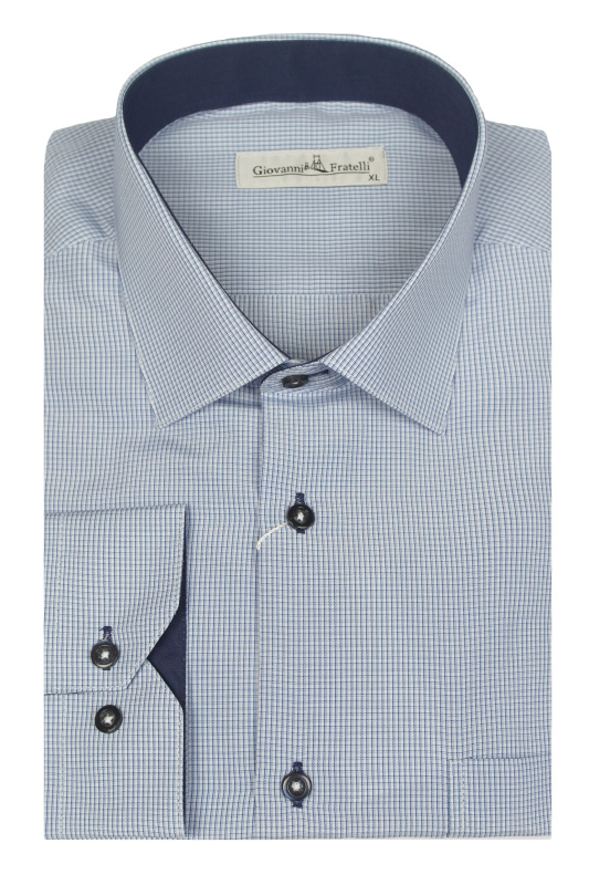 Фото товара Сорочка голуба в дрібну клітинку Giovanni Fratelli, артикул: 0343-36546 Класичні 