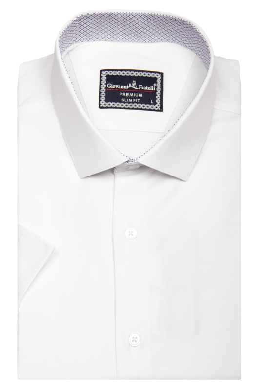 Фото товара Рубашка с коротким рукавом белая  GIOVANNI FRATELLI, артикул: 1428-1 Приталений крій
