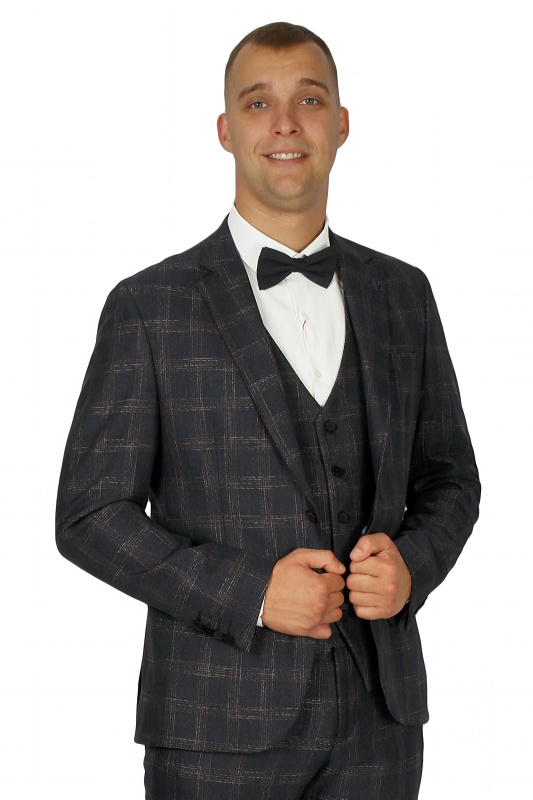 Фото товара Костюм  трійка темно-синій в клітинку  MCR, артикул: 45163 костюм 3 зріст ( 164-178 )