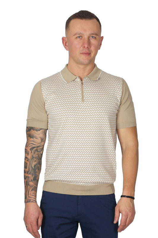 Фото товара Футболка-поло бежевая в белый узор  ENRICO CERINI, артикул: 183201 Футболки та поло