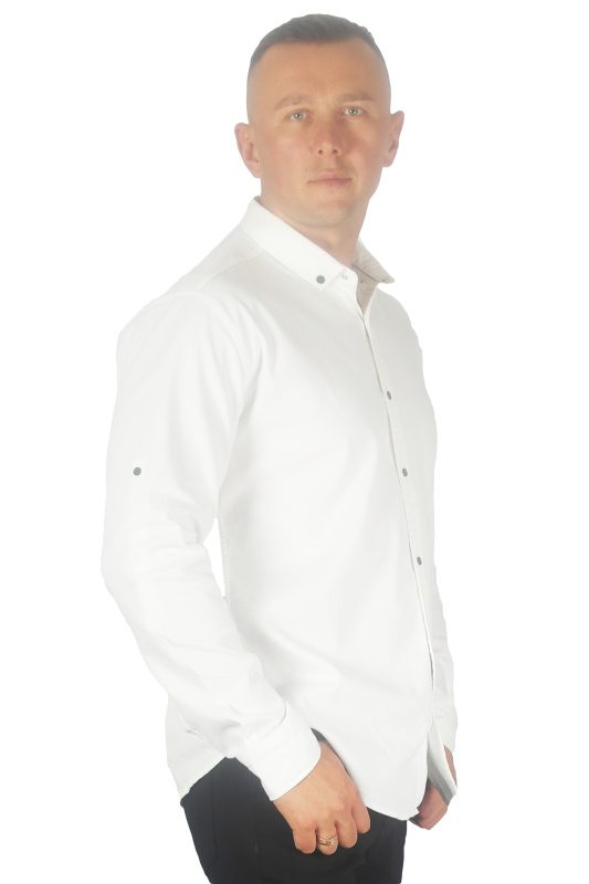 Фото товара Рубашка котоновая белая в рубчик ROYMEN, артикул: 0086-001 Приталені