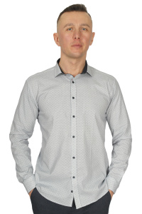 Фото товара Сорочка біла в темно-синій малюнок MCR, артикул: 37333-2 Приталені